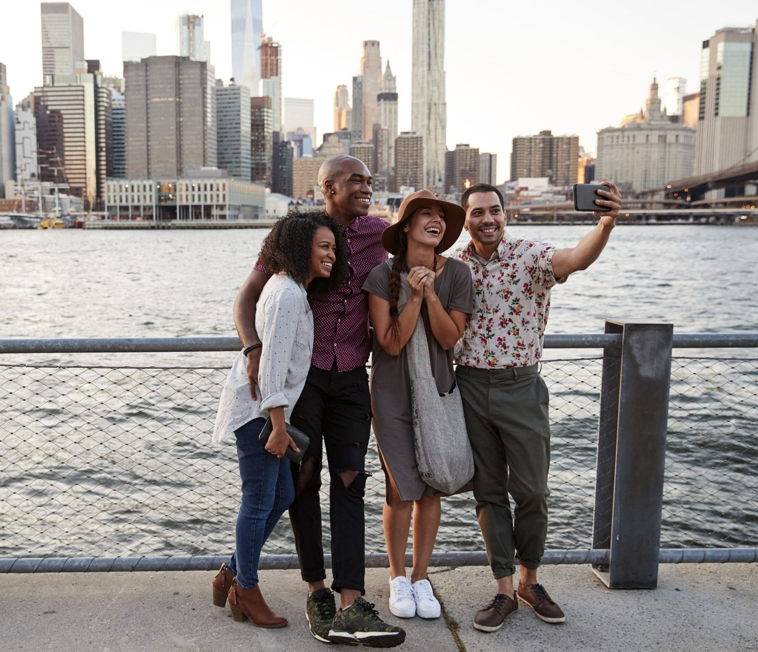 Group of friends taking selfie and not having to deal with FOMO