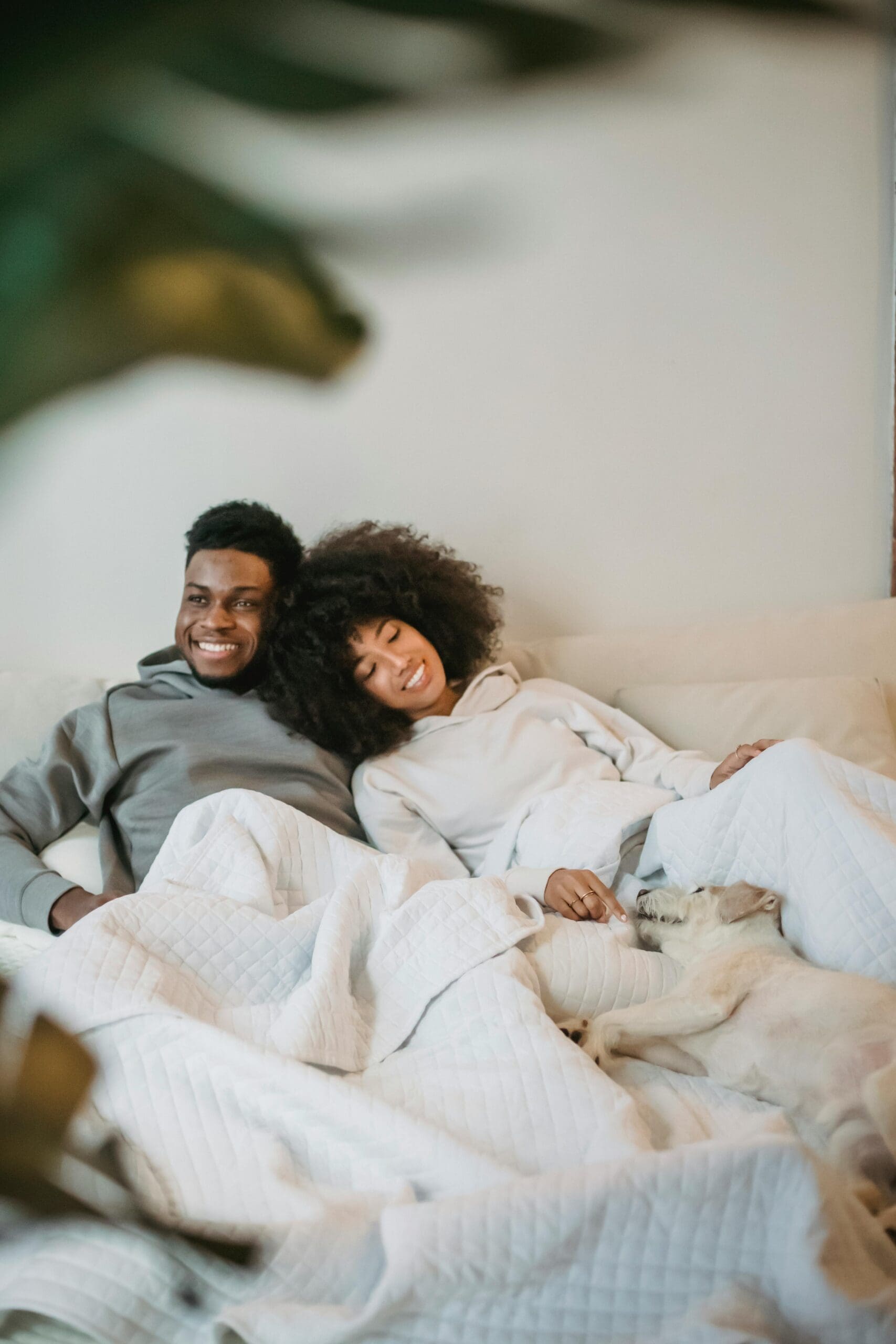 Happy couple talking and using effective communication habits.